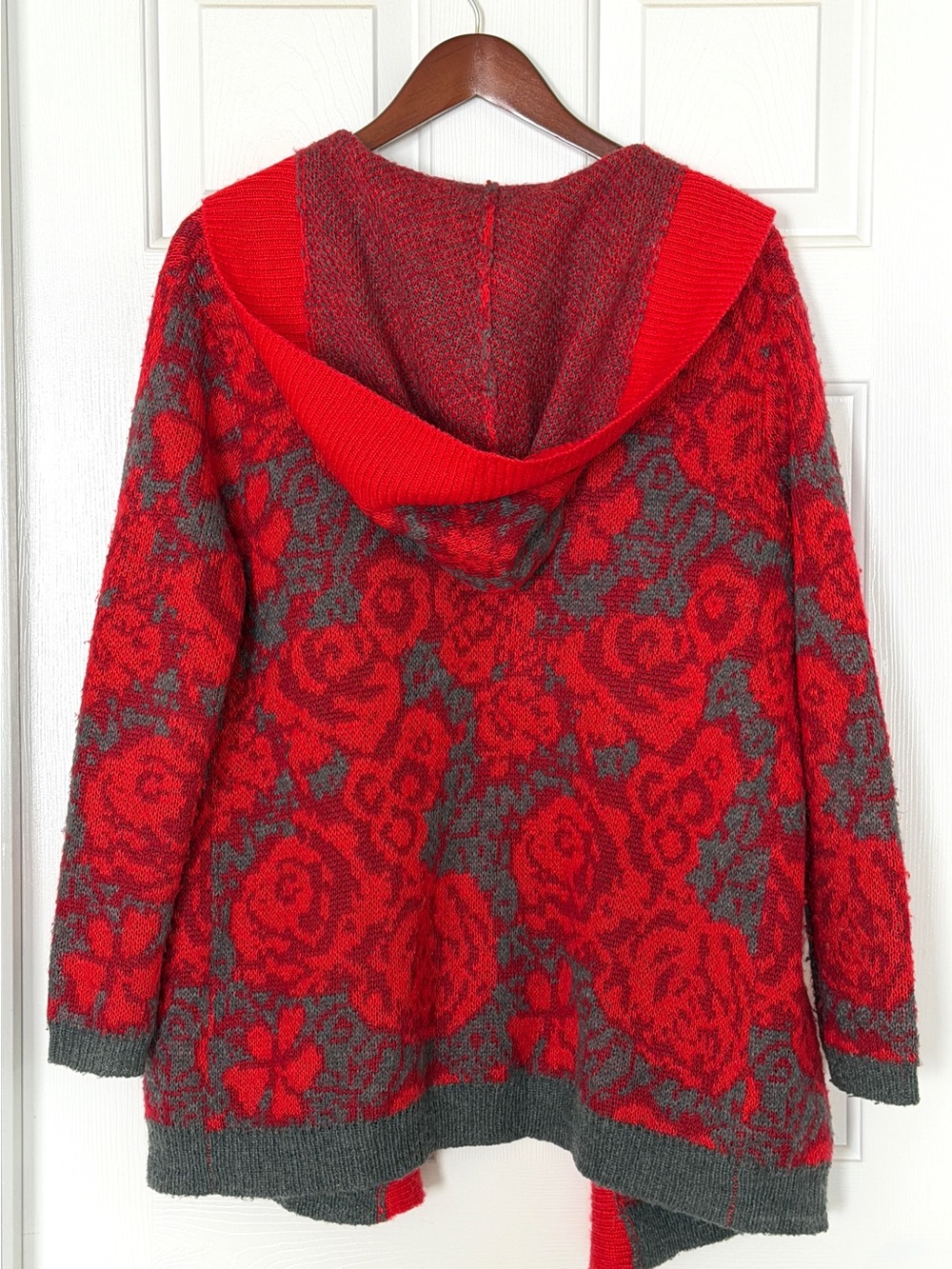 Anthropologie Maraschino Floral by Sparrow Oversized Red Floral Hooded Sweater - Picture 4 of 12